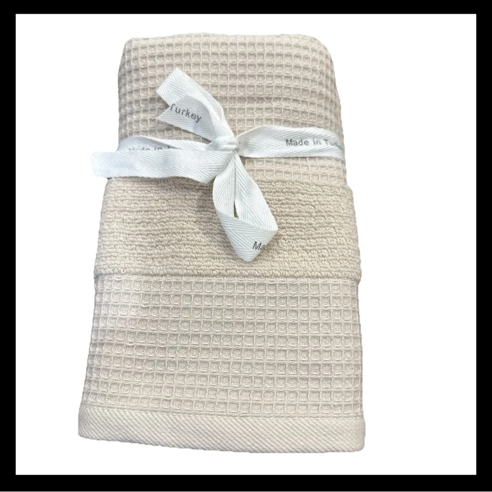 Hotel Collection 2 Pc Waffle Weave Hand Towels 16x28”Turkish Cotton Pumice Color